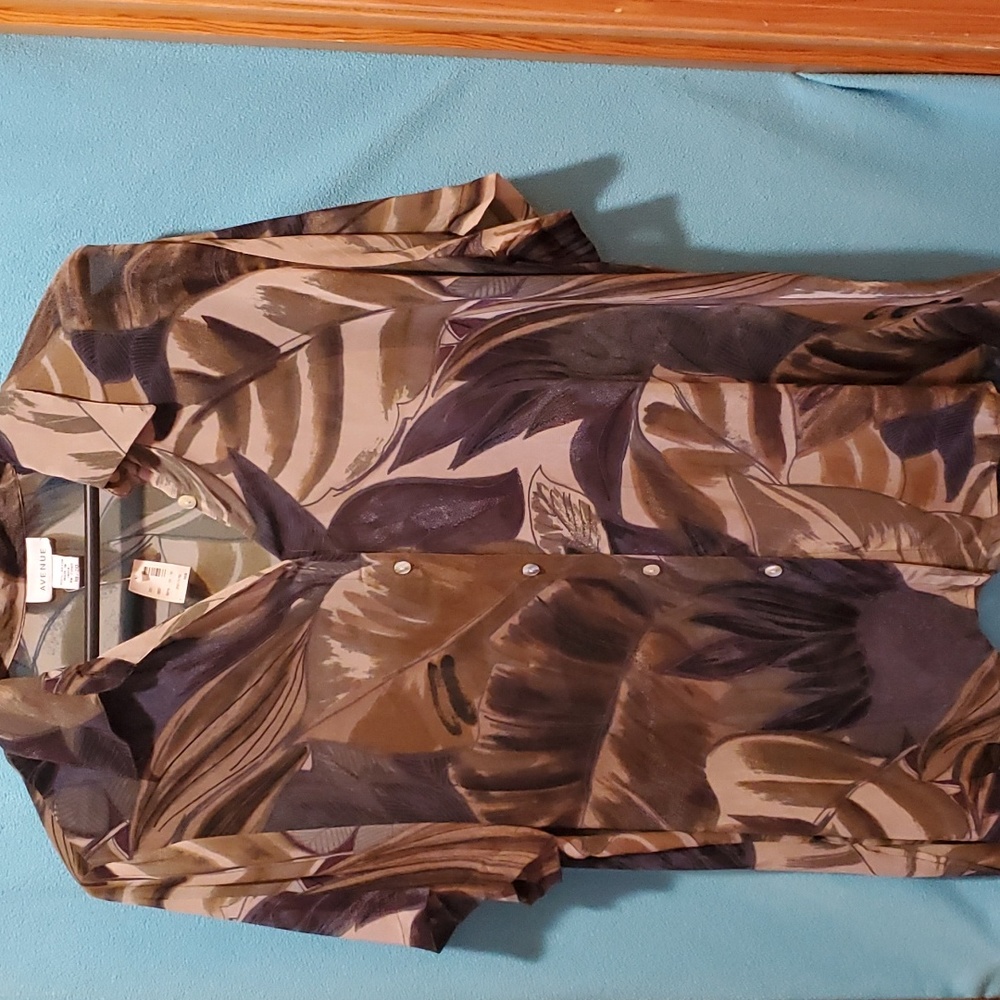 Warm Tone Tropical Avenue Blouse Beige-Brown-Green. Plus Size 18/20.